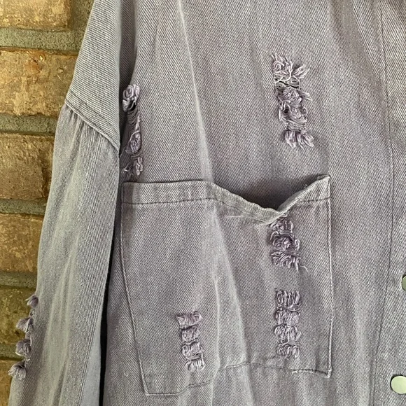 Lavender Distressed High Low Jacket Oversized Small P2P 23” - Picture 5 of 11